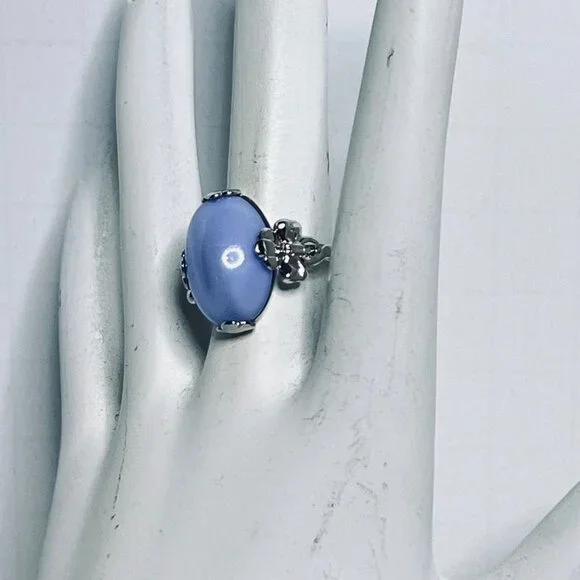 Avon Victorian Splendor Silver Tone & Blue Moonstone Ring Size 8 (R465) - Picture 3 of 7